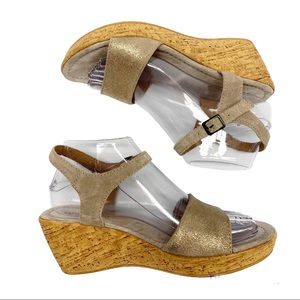 Sundance metallic leather wedge heel ankle strap sandals 38/7.5